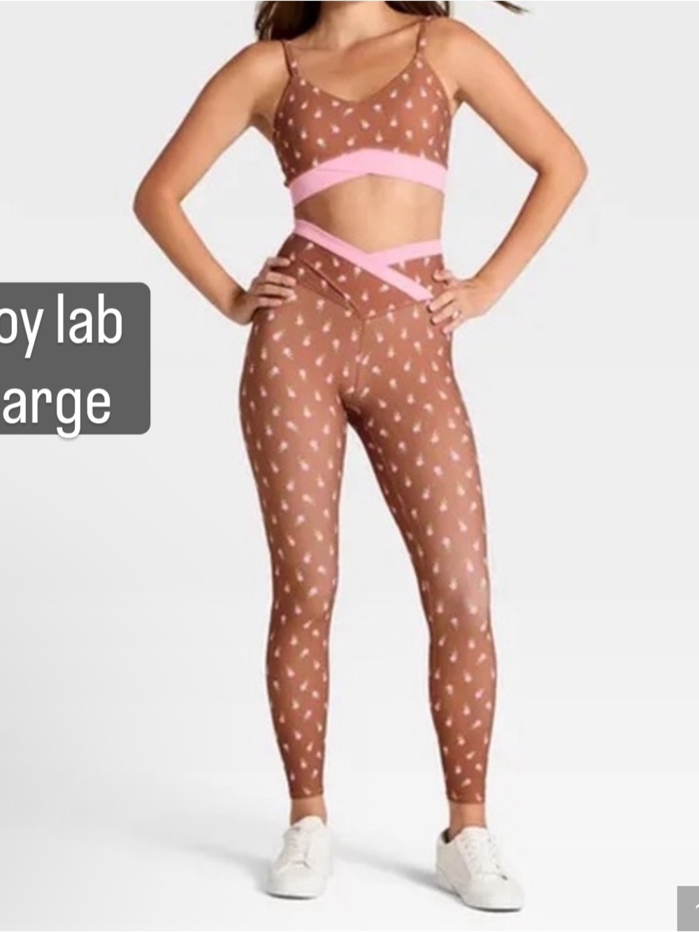 JoyLab Brown Active Set with Light Pink Trim top Is xl and leggings large
